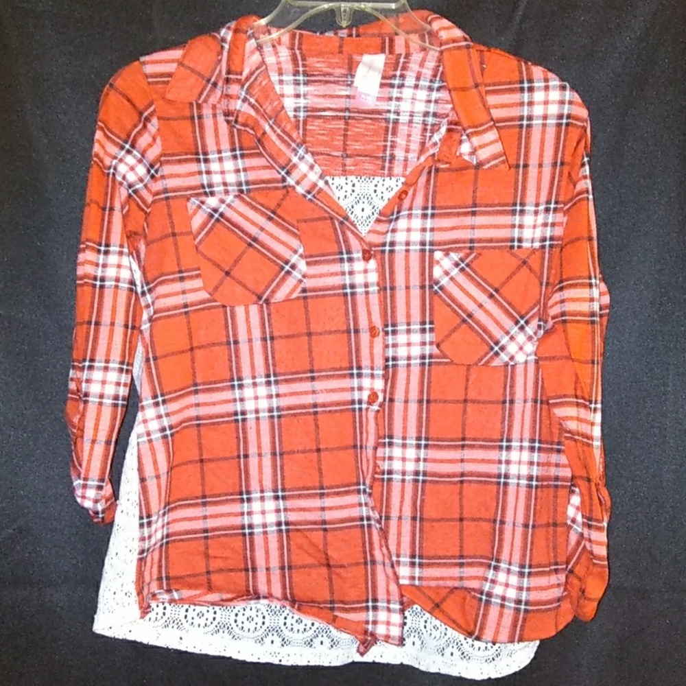 Red a s white plad button down